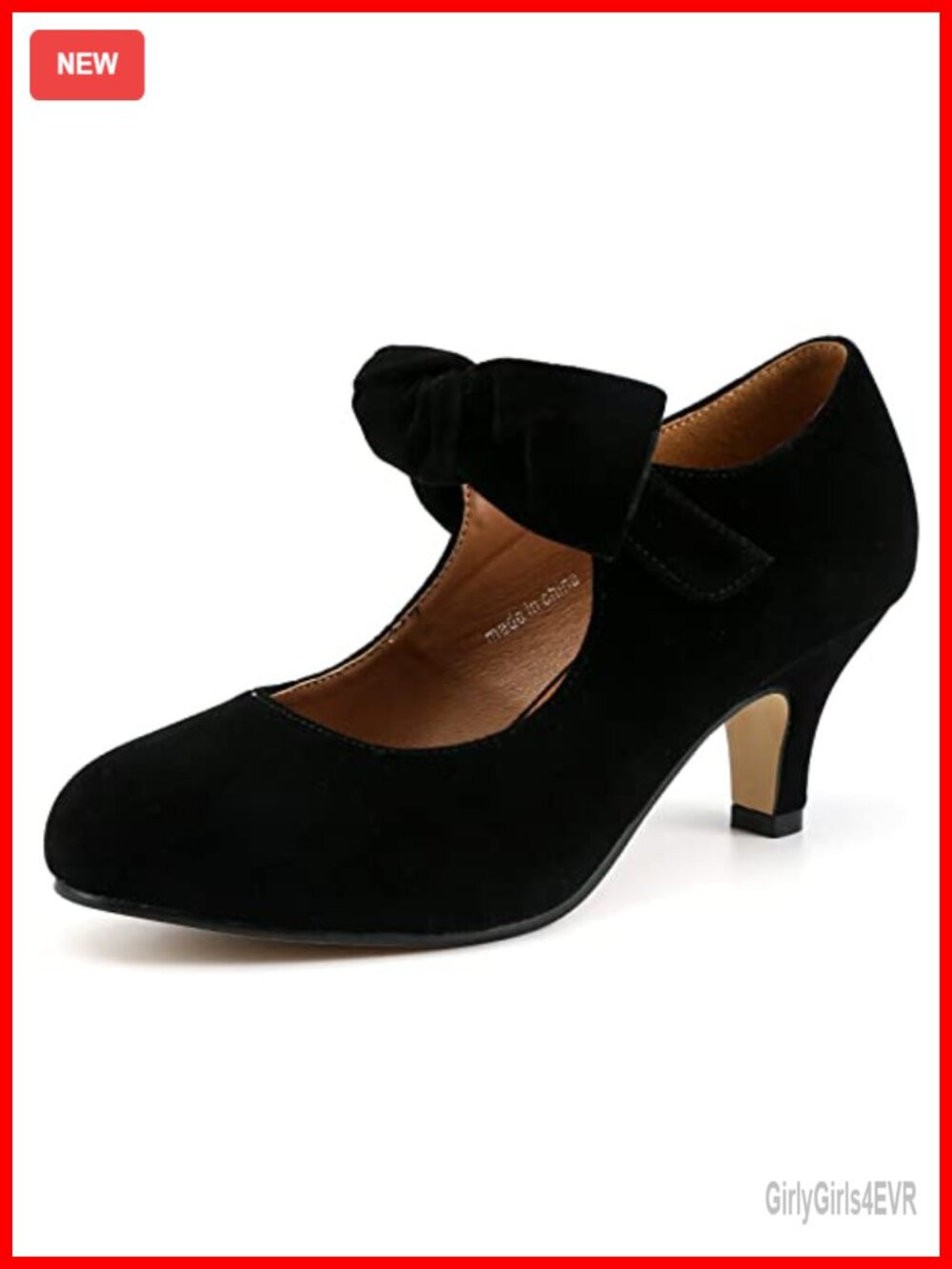 Women's Bow Mary Jane Kitten Heel Pumps - Faux Velvet, Low Heel Dress Shoes